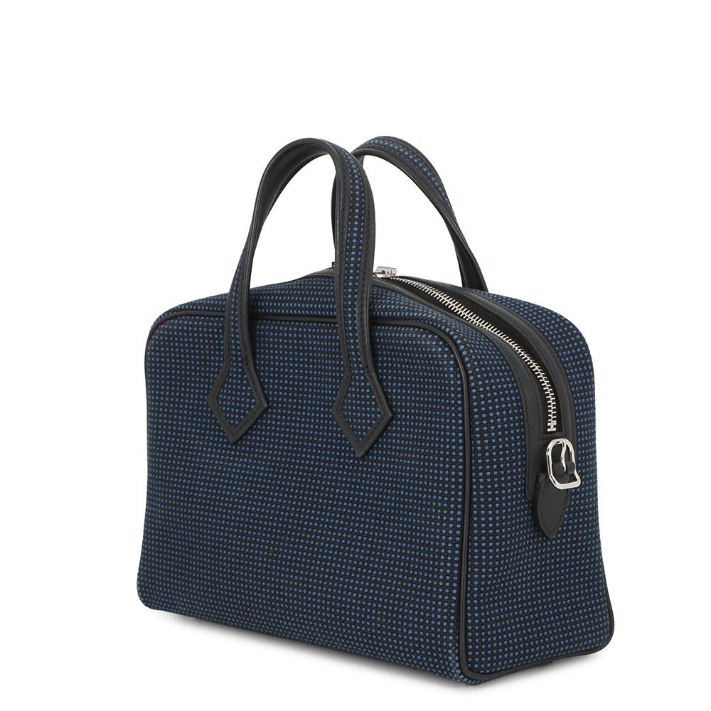 Hermes Victoria 3 Fourre Tout Mini Black Blue Saffiano Silver Swift Toile — view 2