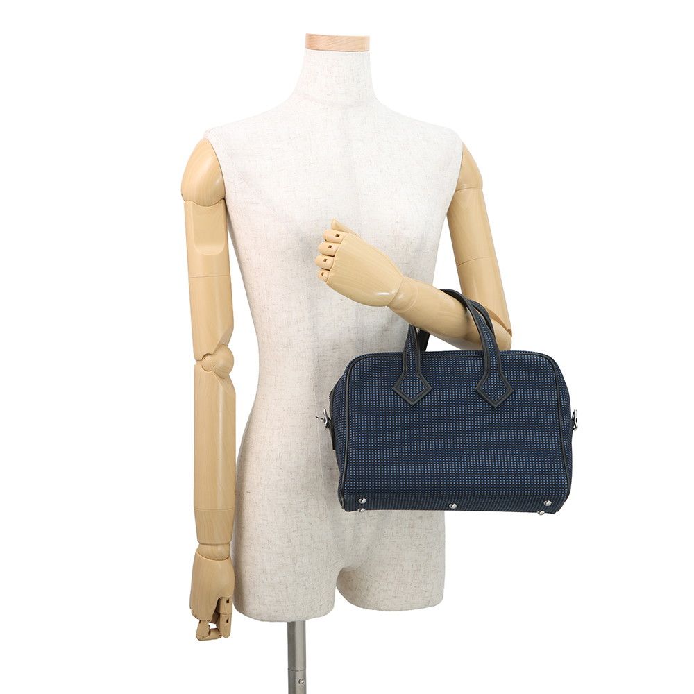 Hermes Victoria 3 Fourre Tout Mini Black Blue Saffiano Silver Swift Toile — view 4
