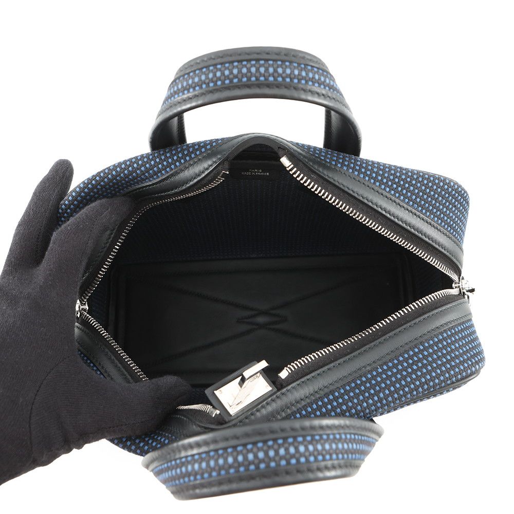 Hermes Victoria 3 Fourre Tout Mini Black Blue Saffiano Silver Swift Toile — view 7