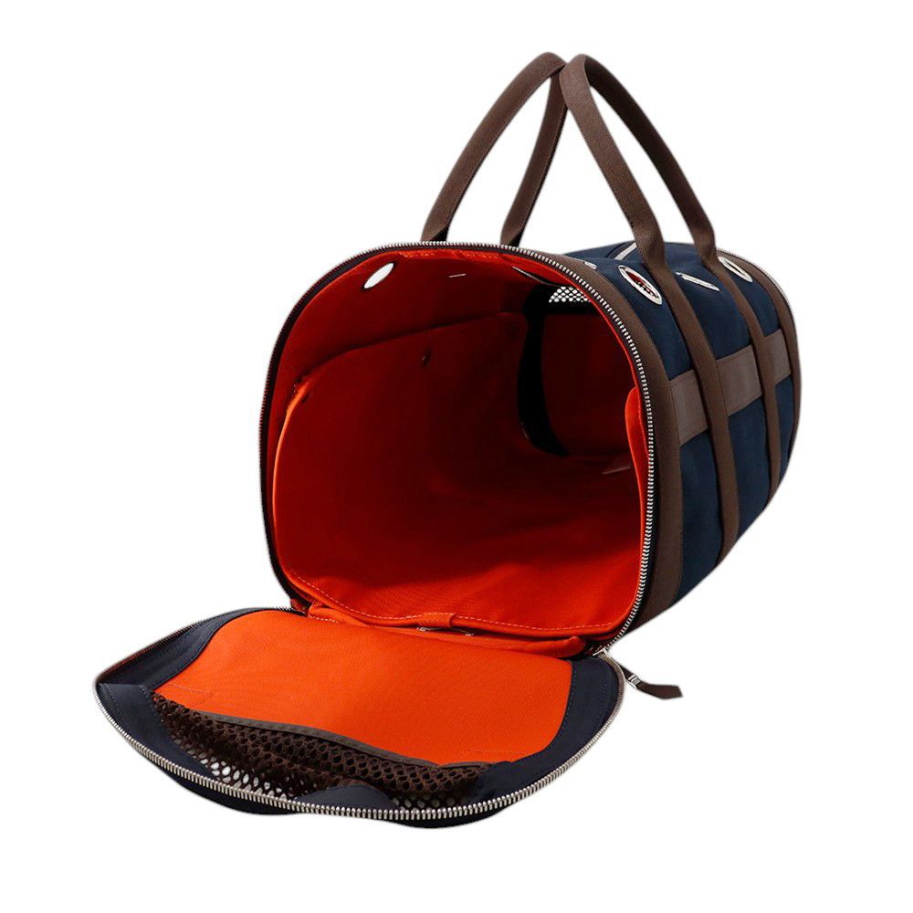 Hermes Dog Carrier Bag Navy Brown Silver Canvas Small — view 7