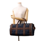 Hermes Dog Carrier Bag Navy Brown Silver Canvas Small — view 4