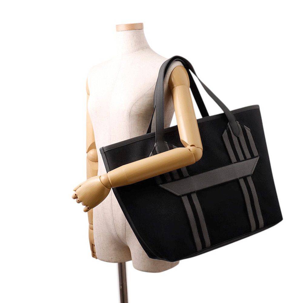 Hermes Tote Pure Sangle Black Gray Silver Toile Military Taurillon Clemence — view 4