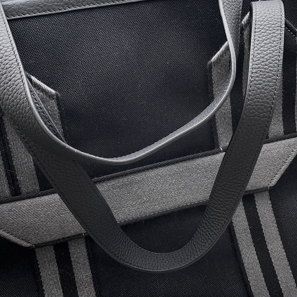 Hermes Tote Pure Sangle Black Gray Silver Toile Military Taurillon Clemence — view 9