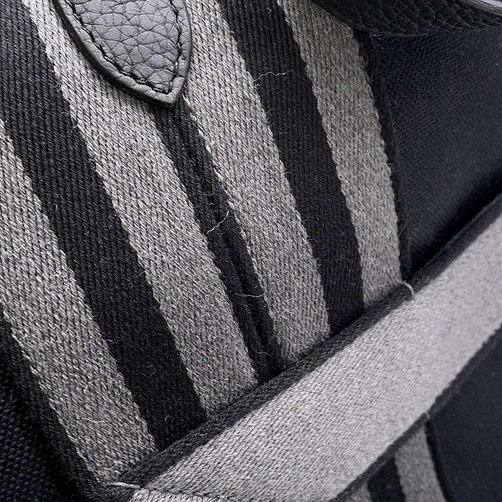 Hermes Tote Pure Sangle Black Gray Silver Toile Military Taurillon Clemence — view 7