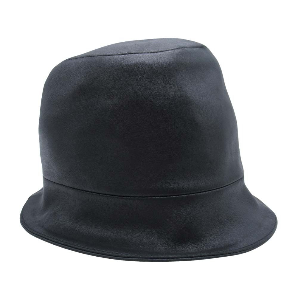 Hermes Lambskin Bucket Hat Short Brim Leather Hat 58 cm Black — view 4