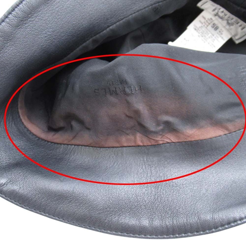 Hermes Lambskin Bucket Hat Short Brim Leather Hat 58 cm Black — view 7