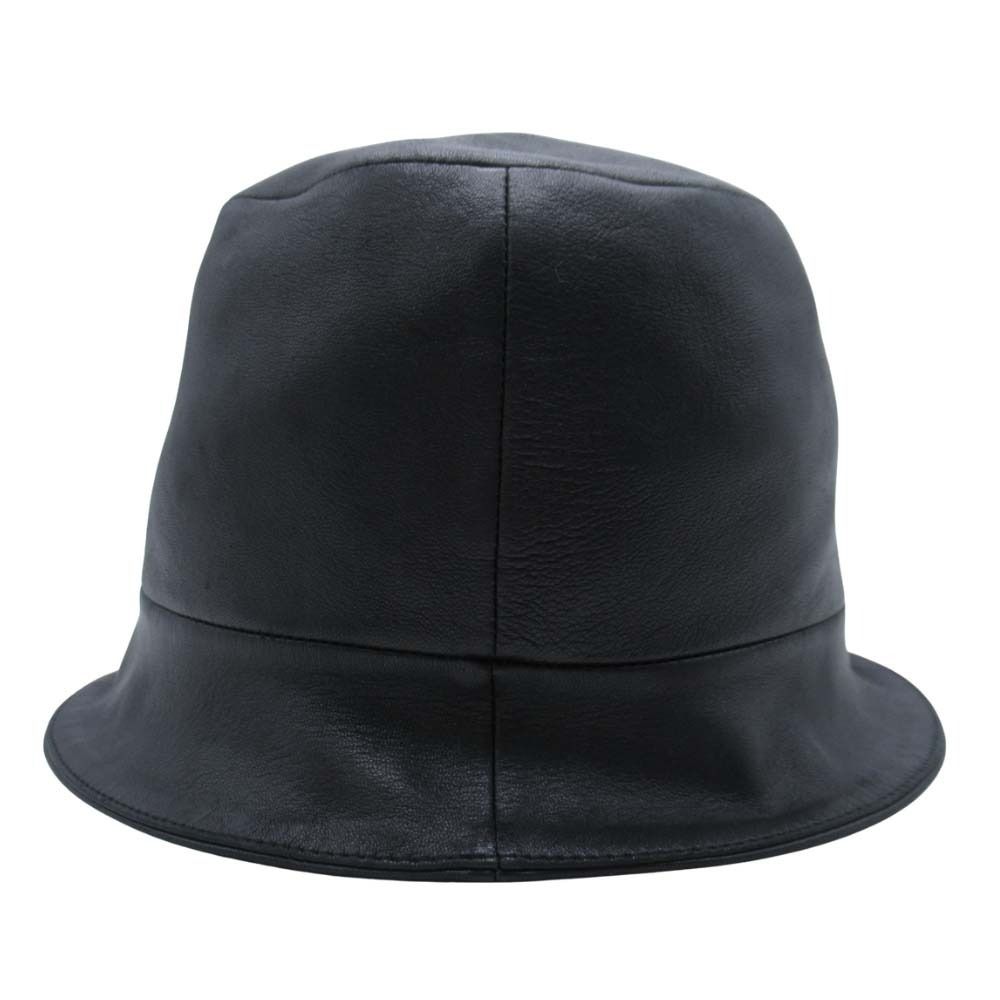 Hermes Lambskin Bucket Hat Short Brim Leather Hat 58 cm Black — view 3