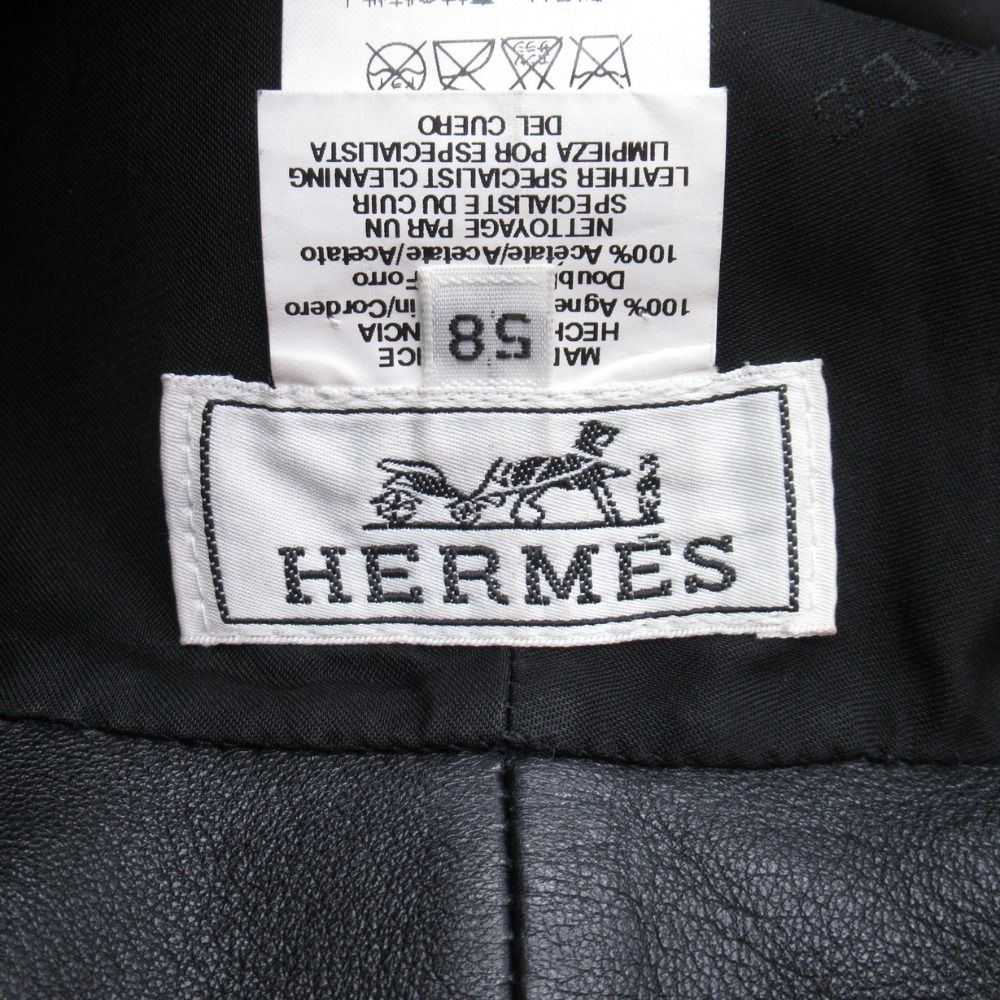Hermes Lambskin Bucket Hat Short Brim Leather Hat 58 cm Black — view 5