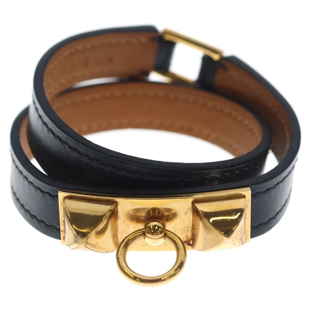 Hermes Rival Double Tour Leather Bracelet Black Brown — view 4