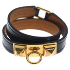 Hermes Rival Double Tour Leather Bracelet Black Brown — view 4