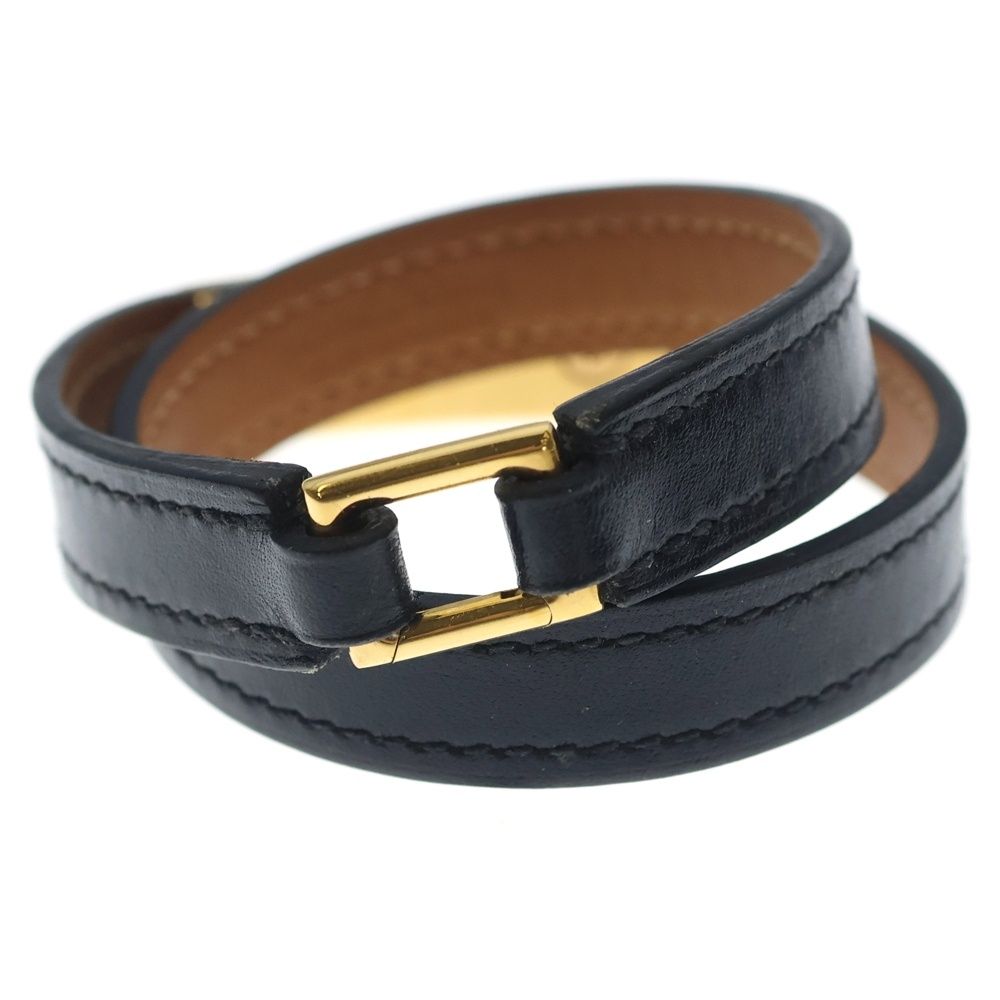 Hermes Rival Double Tour Leather Bracelet Black Brown — view 2