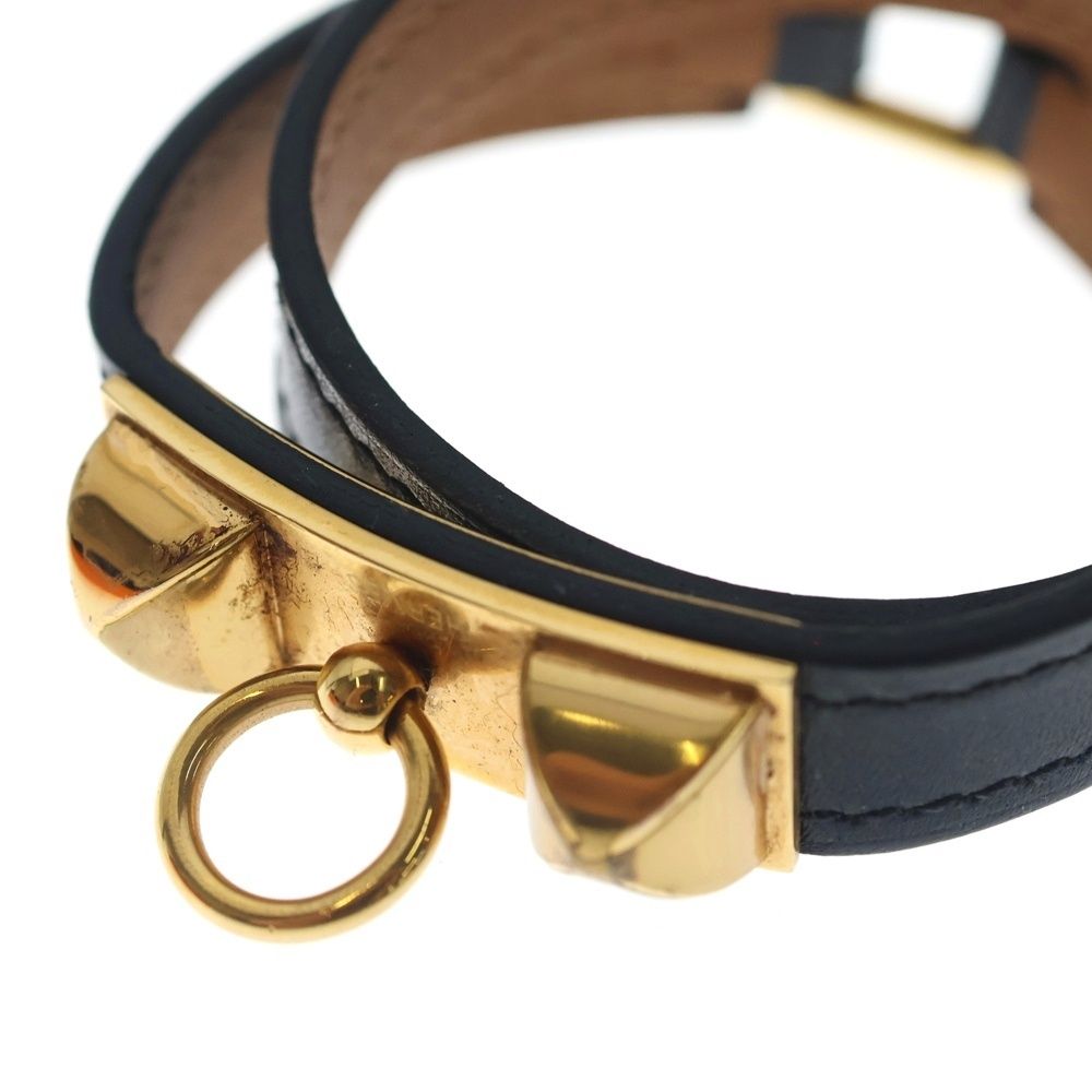 Hermes Rival Double Tour Leather Bracelet Black Brown — view 5