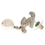 Chanel Pearl Logo Rhinestone CC Earrings White Gold — view 4