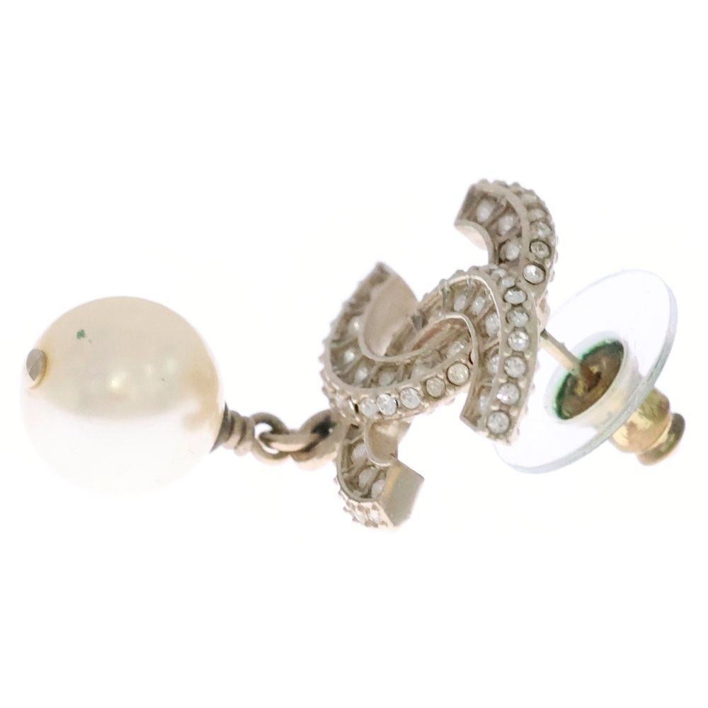Chanel Pearl Logo Rhinestone CC Earrings White Gold — view 4
