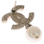 Chanel Pearl Logo Rhinestone CC Earrings White Gold — view 5