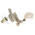 Chanel Pearl Logo Rhinestone CC Earrings White Gold — view 3