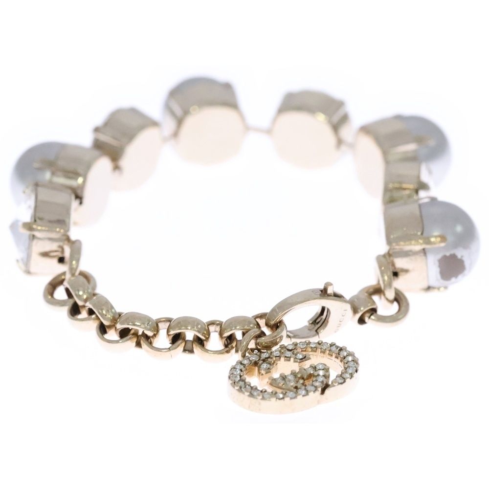 Gucci Interlocking Logo Rhinestone Pearl Bracelet White Gold — view 2