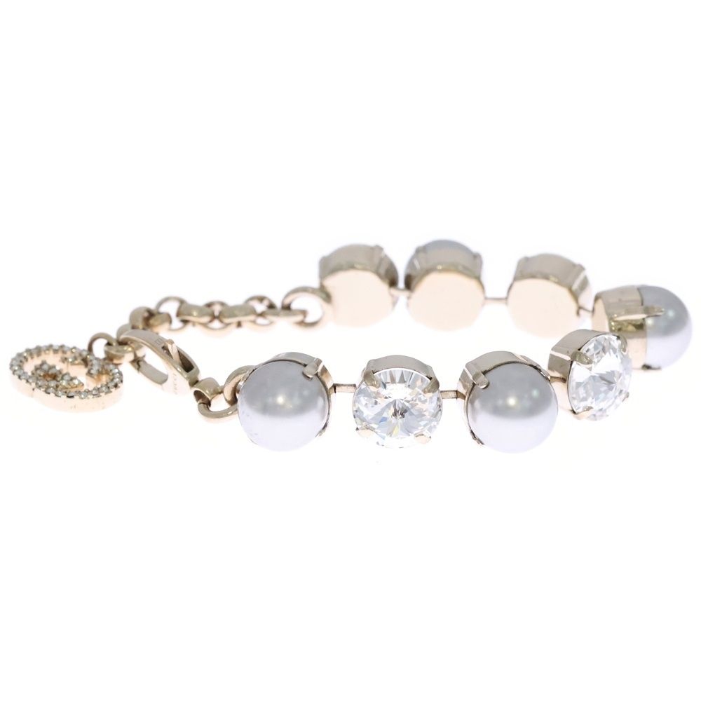 Gucci Interlocking Logo Rhinestone Pearl Bracelet White Gold — view 3