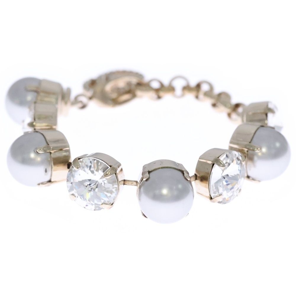 Gucci Interlocking Logo Rhinestone Pearl Bracelet White Gold — view 4