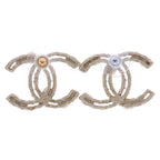 Chanel CC Logo Rhinestone Pearl Gold Earring — view 2