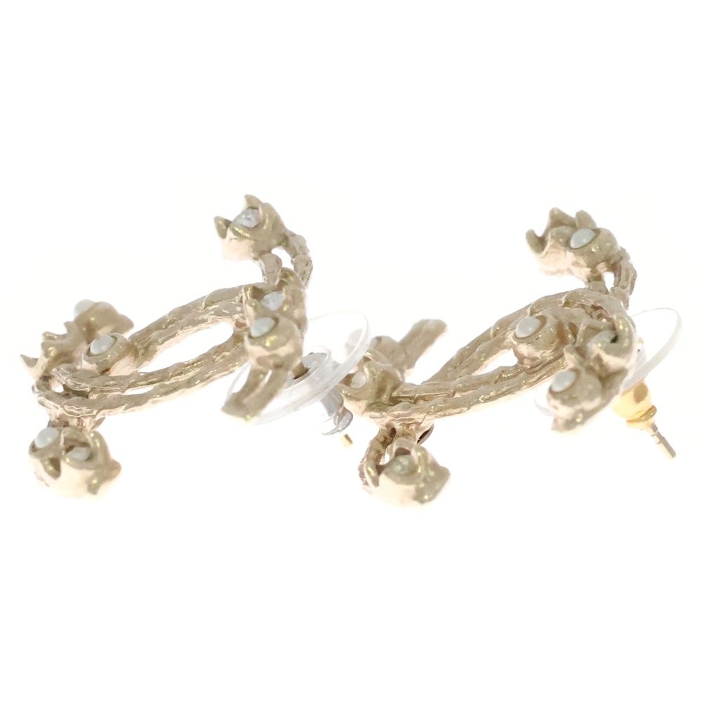 Chanel CC Logo Rhinestone Pearl Gold Earring — view 4