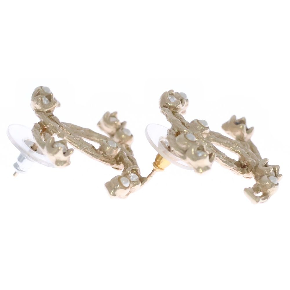 Chanel CC Logo Rhinestone Pearl Gold Earring — view 3