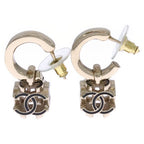 Chanel CC Logo Hoop Earrings Gold Black — view 4