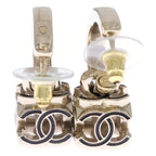 Chanel CC Logo Hoop Earrings Gold Black — view 2
