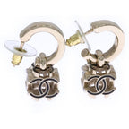 Chanel CC Logo Hoop Earrings Gold Black — view 3