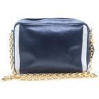 Chanel CC Logo Fringe Chain Shoulder Bag White Navy Leather Gold — view 2