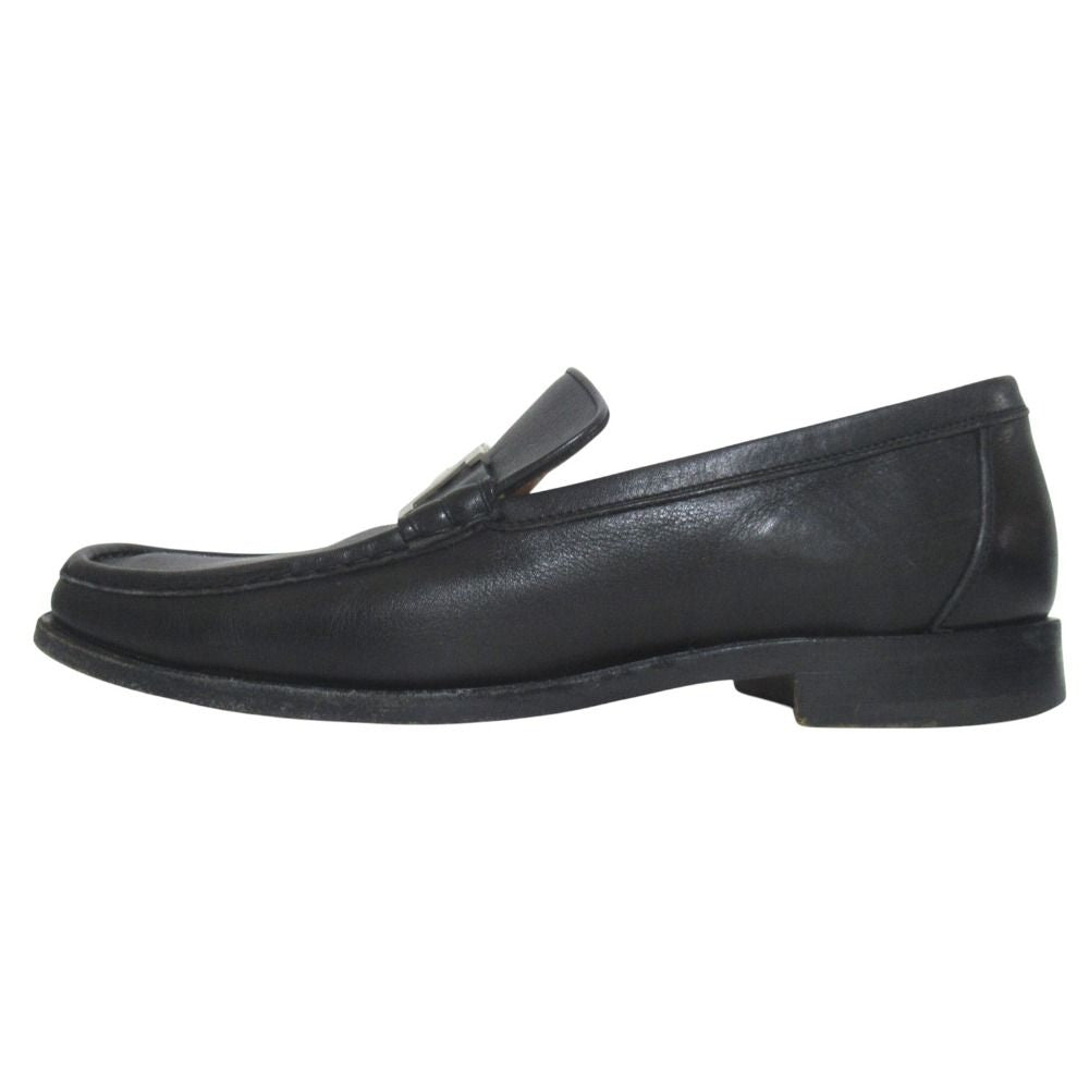 Hermes Constance H Logo Buckle Leather Loafers Shoes 39 Black Silver — view 2