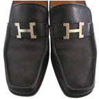 Hermes Constance H Logo Buckle Leather Loafers Shoes 39 Black Silver — view 4
