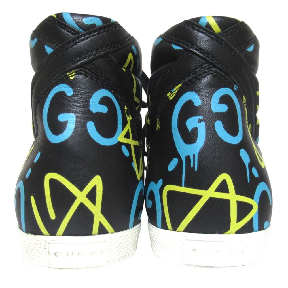 Gucci Ghost Print Leather High Cut Sneakers Shoes 35.5 Black — view 3