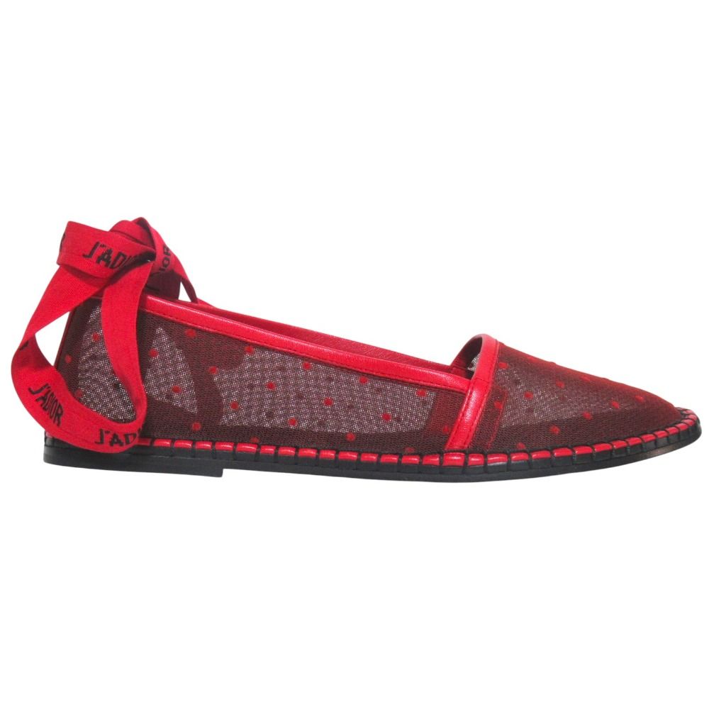 Dior Nicely-d J'adior Ribbon Strap Espadrilles Flat Shoes 37 Red — view 2