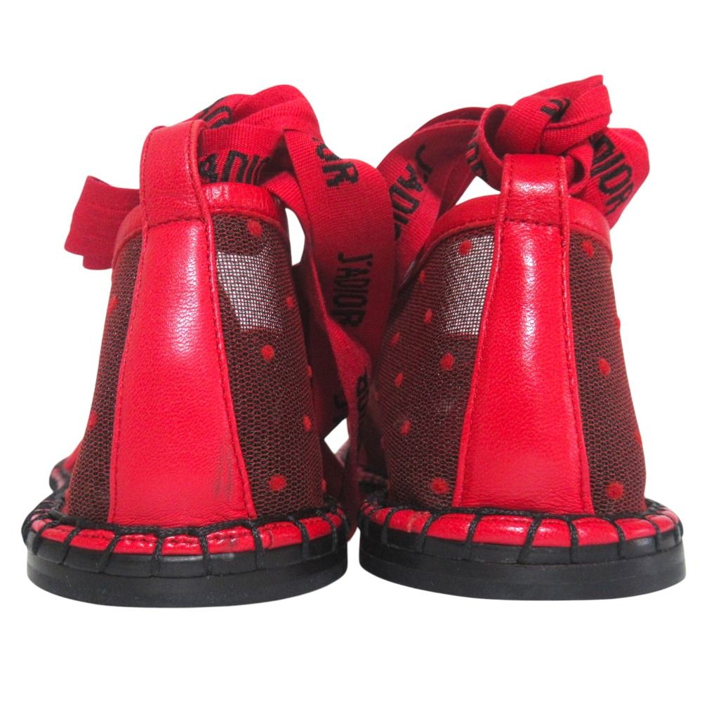 Dior Nicely-d J'adior Ribbon Strap Espadrilles Flat Shoes 37 Red — view 3