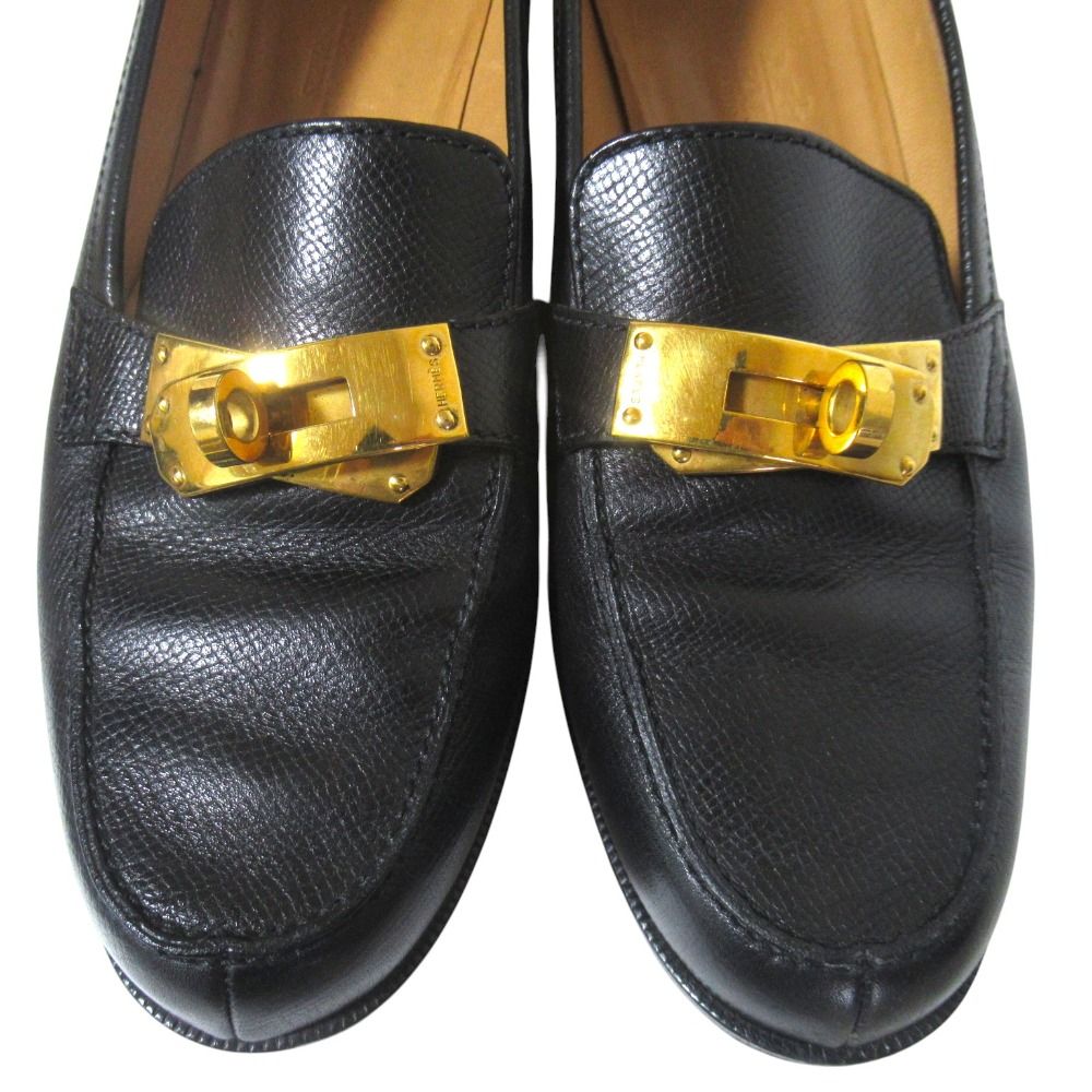 Hermes Kelly Loafers Shoes 35.5 Black Gold — view 4