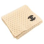 Chanel CC Logo Cashmere Mushroom Blue Knit Scarf Beige Sweater — view 3