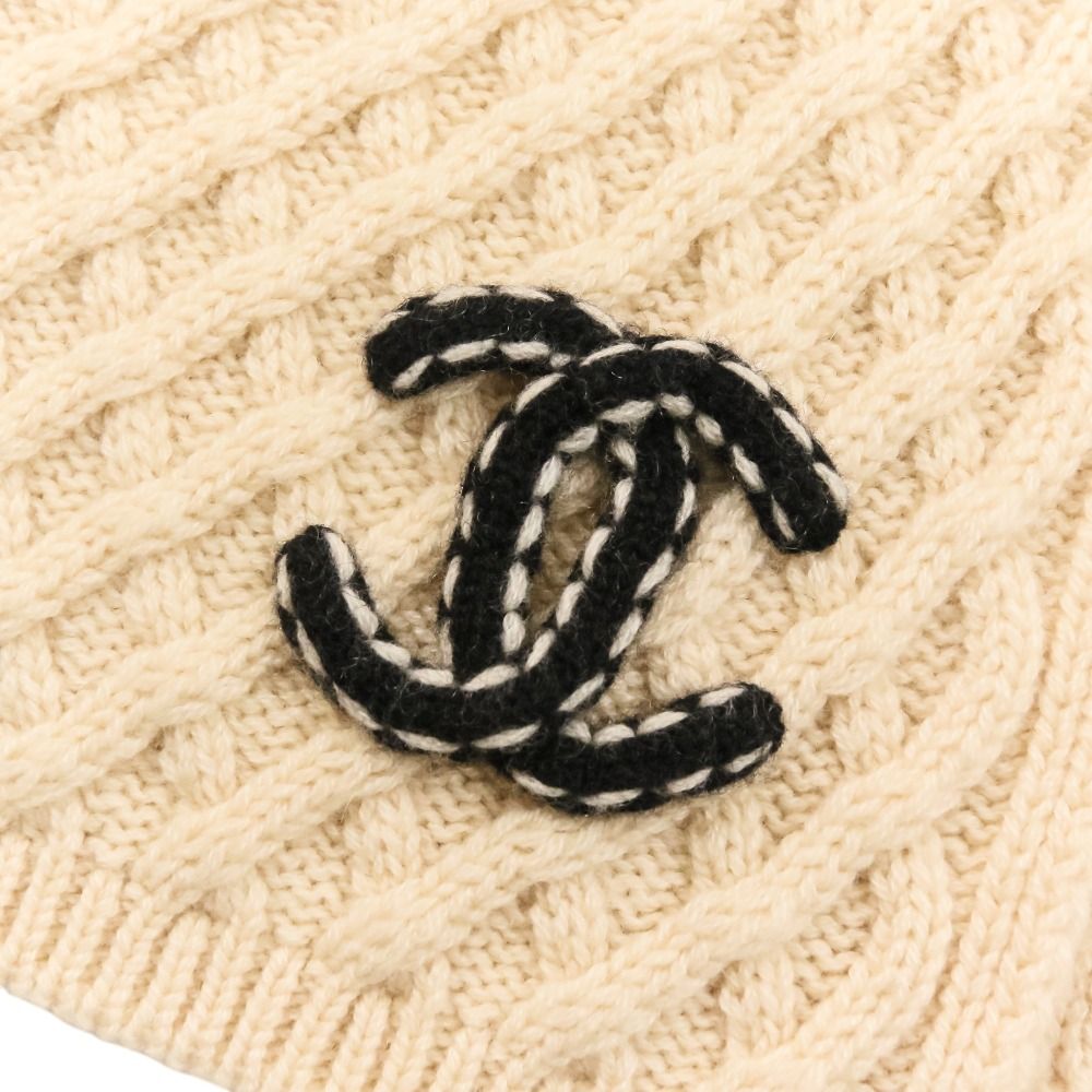 Chanel CC Logo Cashmere Mushroom Blue Knit Scarf Beige Sweater — view 7