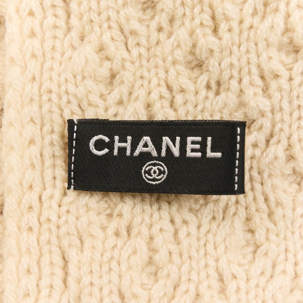 Chanel CC Logo Cashmere Mushroom Blue Knit Scarf Beige Sweater — view 9