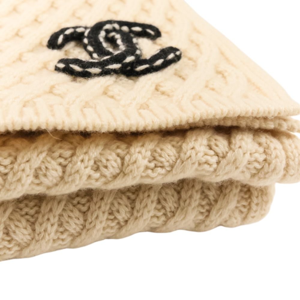 Chanel CC Logo Cashmere Mushroom Blue Knit Scarf Beige Sweater — view 6