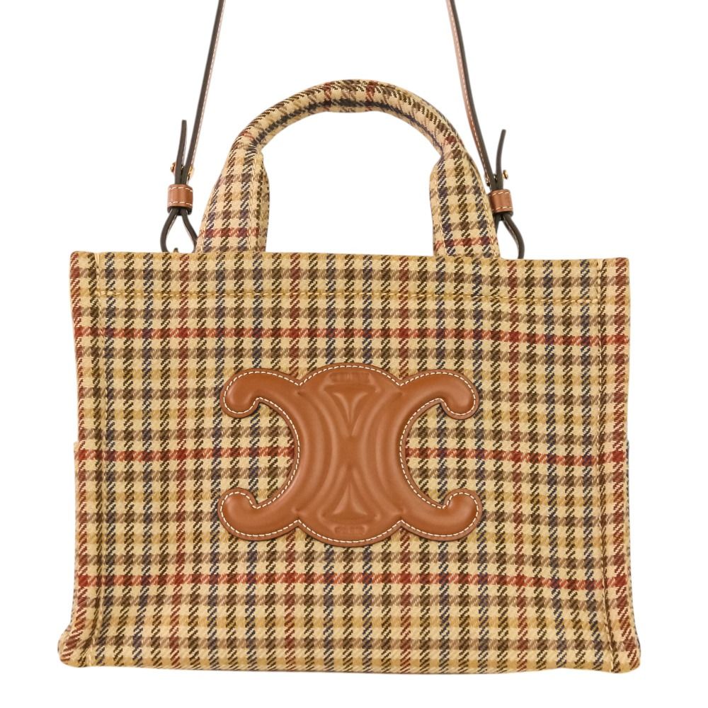 Celine Triomphe Logo Small Cabas Thais Tweed 2-Way Shoulder Bag Brown Beige — view 2