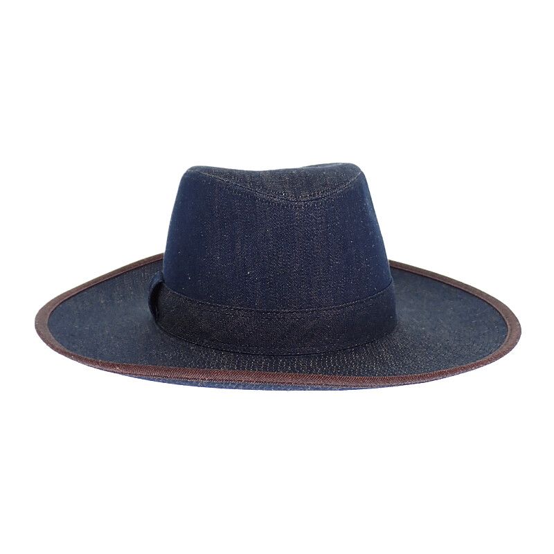 Hermes Wide Brim Hat Cotton Linen Indigo Blue 57 Travel Sea Resort — view 2