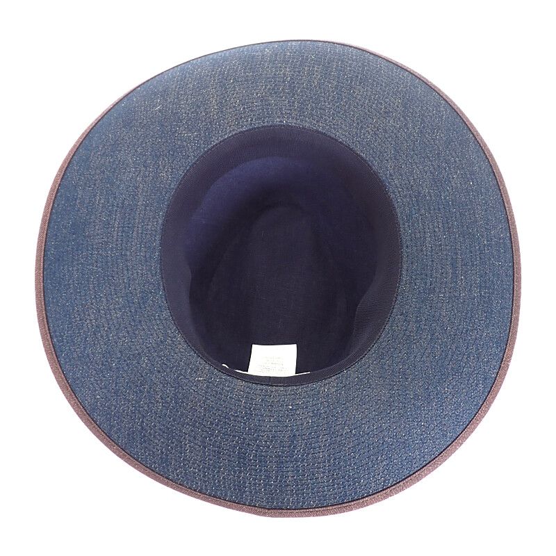 Hermes Wide Brim Hat Cotton Linen Indigo Blue 57 Travel Sea Resort — view 7