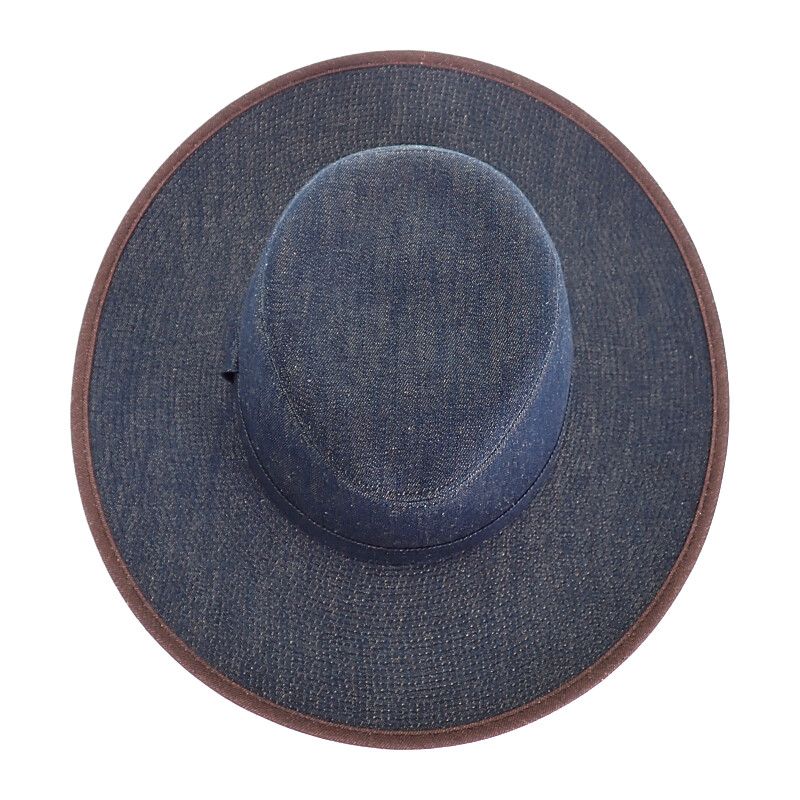 Hermes Wide Brim Hat Cotton Linen Indigo Blue 57 Travel Sea Resort — view 6