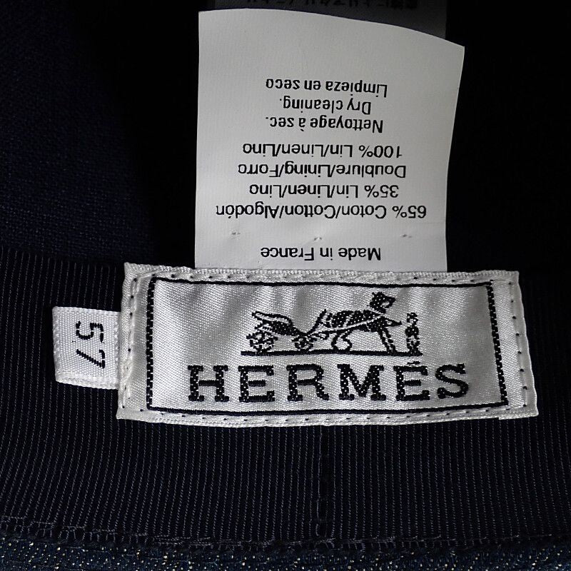Hermes Wide Brim Hat Cotton Linen Indigo Blue 57 Travel Sea Resort — view 9