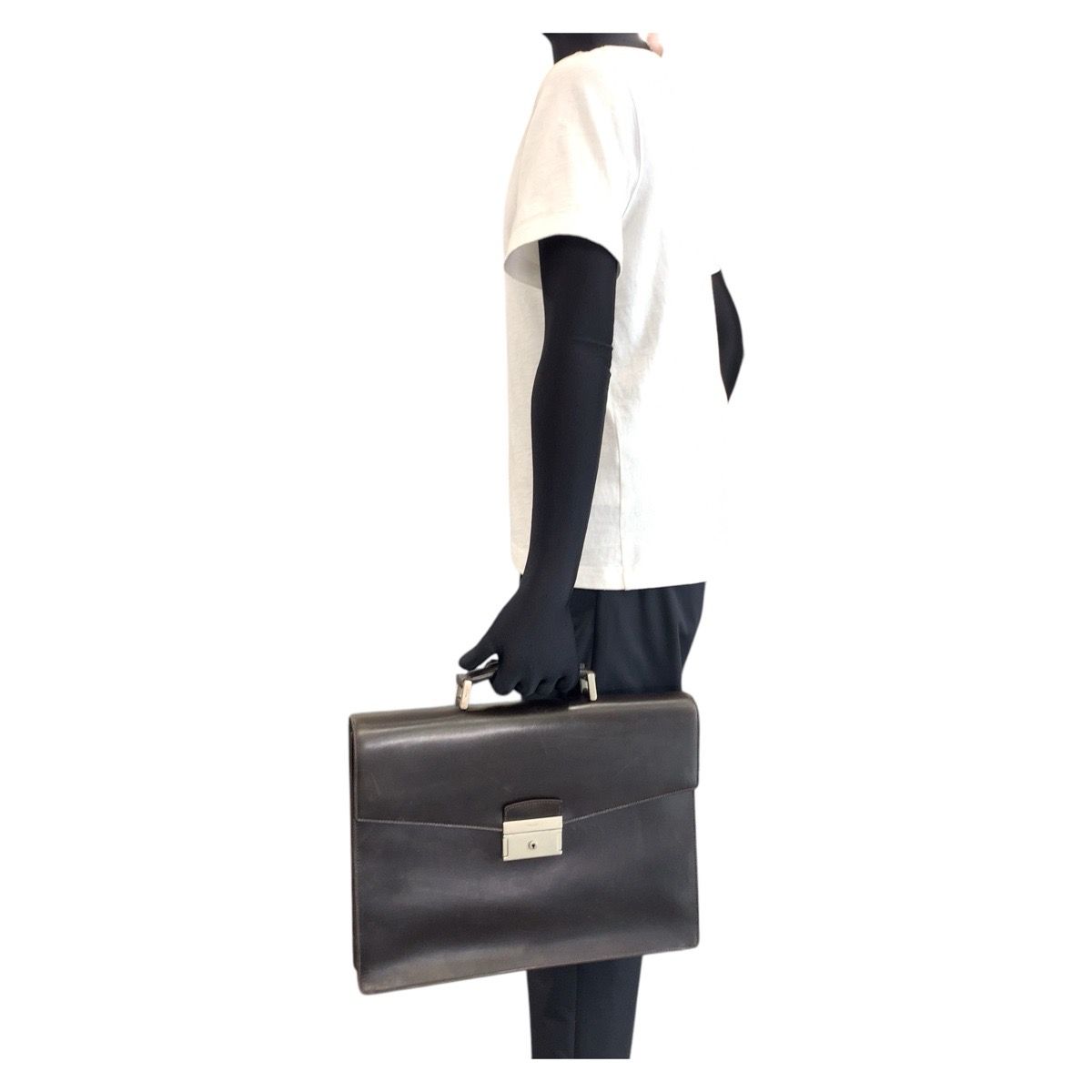 Prada Brown Silver Leather Business Briefcase — view 7