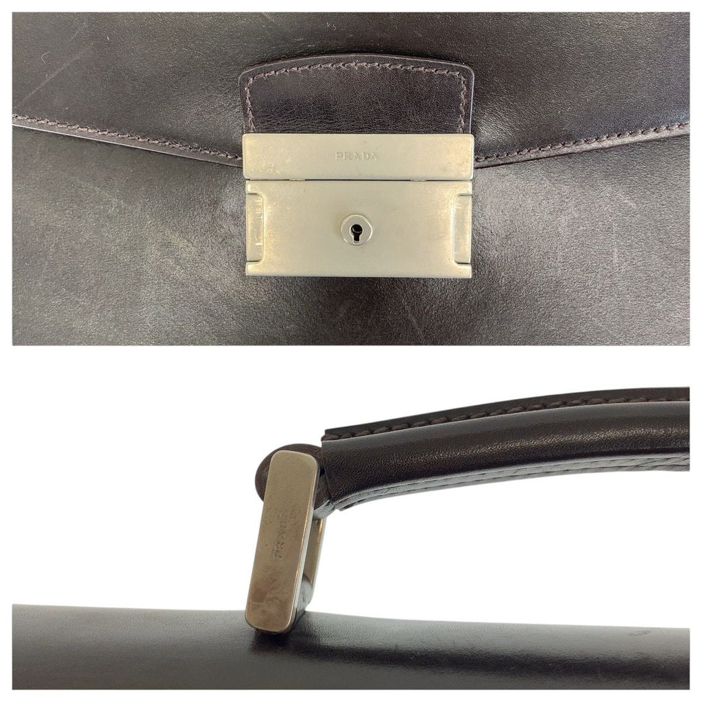Prada Brown Silver Leather Business Briefcase — view 5