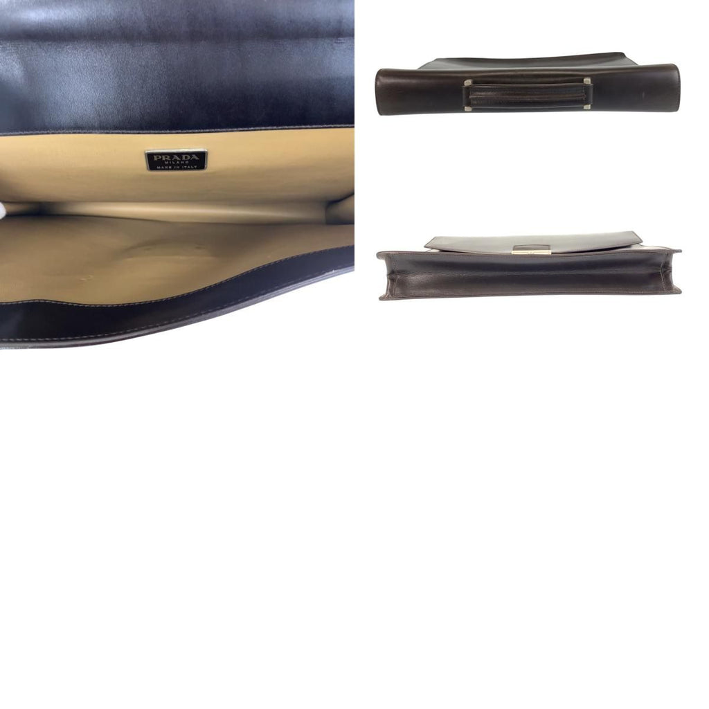 Prada Brown Silver Leather Business Briefcase — view 9