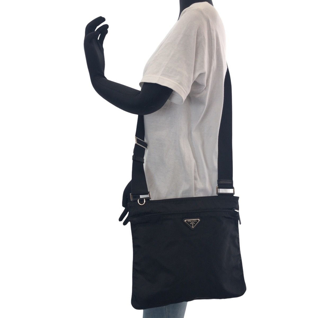 Prada Tessuto Black Silver Nylon Shoulder Bag — view 6