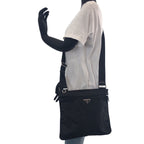 Prada Tessuto Black Silver Nylon Shoulder Bag — view 6
